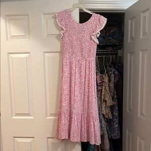 Lost + Wander Pink and White Flutter Sleeve Sundress